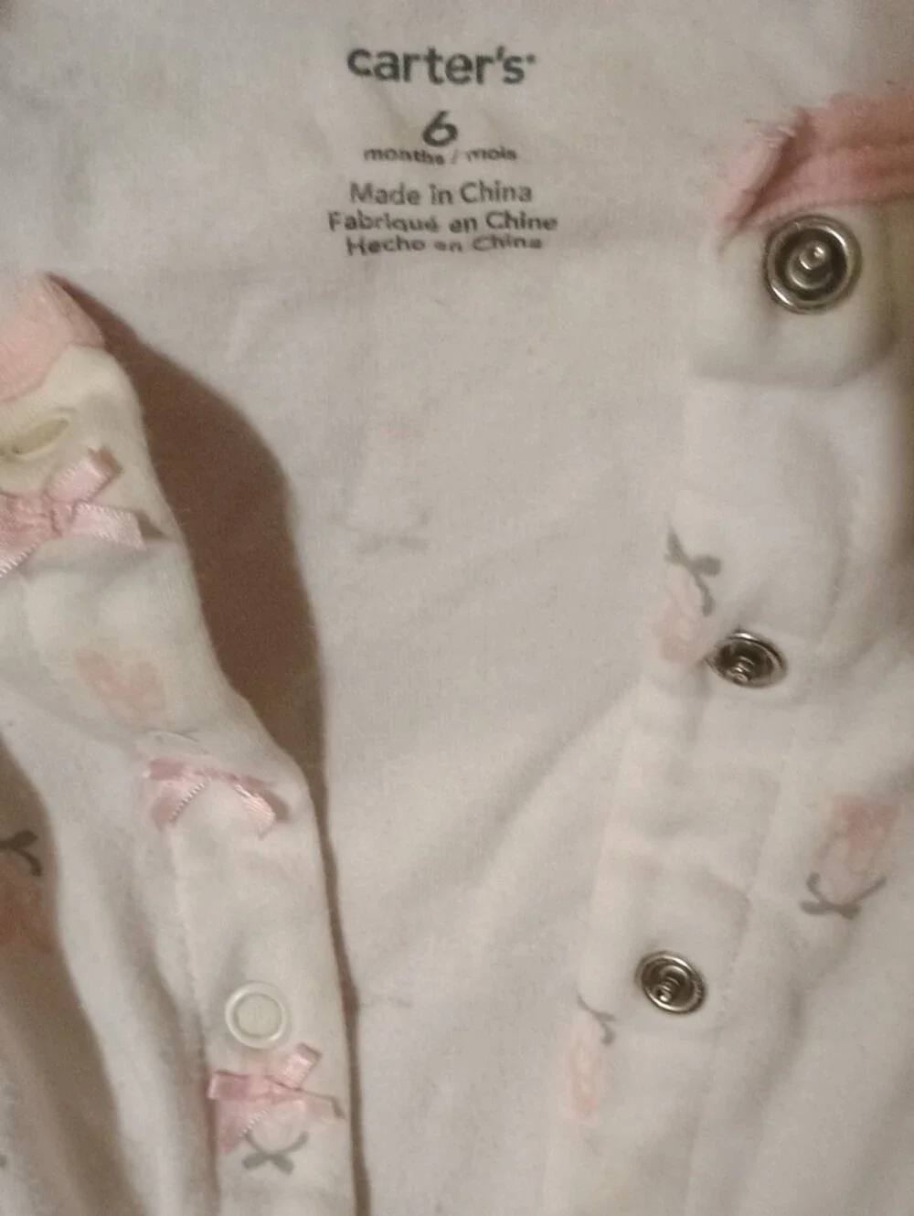 Carter's White Footed One-Piece with Pink Trim and Bow Accents